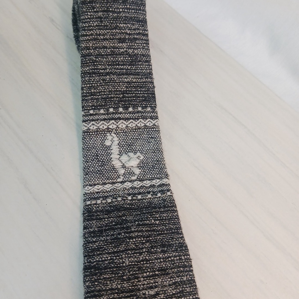 Peru Alpaca Gray White Men's Skinny Dress Tie Vintage